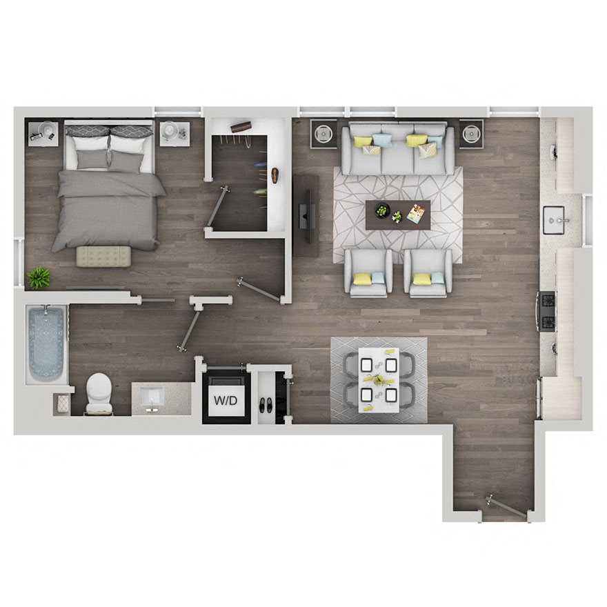 One bedroom floor plan at nVe at Fairfax